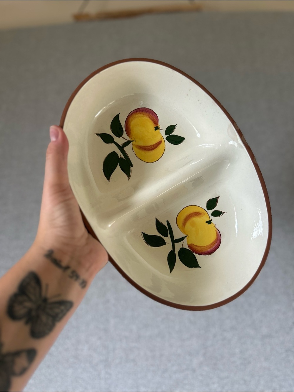Vintage Stangl Pottery Apple Delight Divided Serving Dish 10x7 Oval Relish Tray